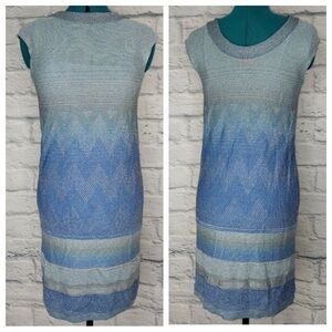 MISSONI Cap Sleeve Viscose Chevron Mini Dress Blue Gray Sparkle Knit Dress Midi
